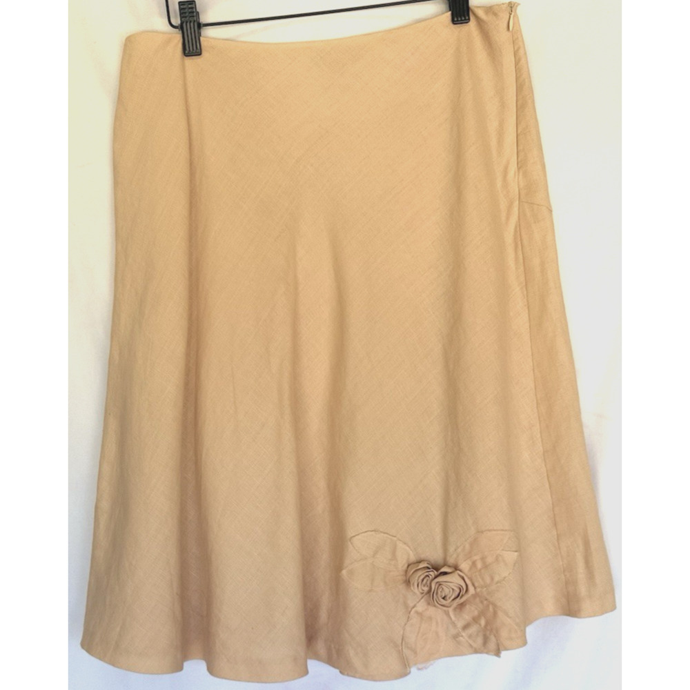 Kenar Linen Midi Swing Skirt Size 10 Petal Pink 3D Floral Soft Girl Pin Up